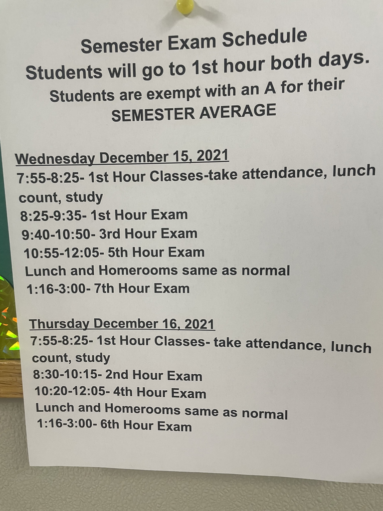 Semester exam schedule