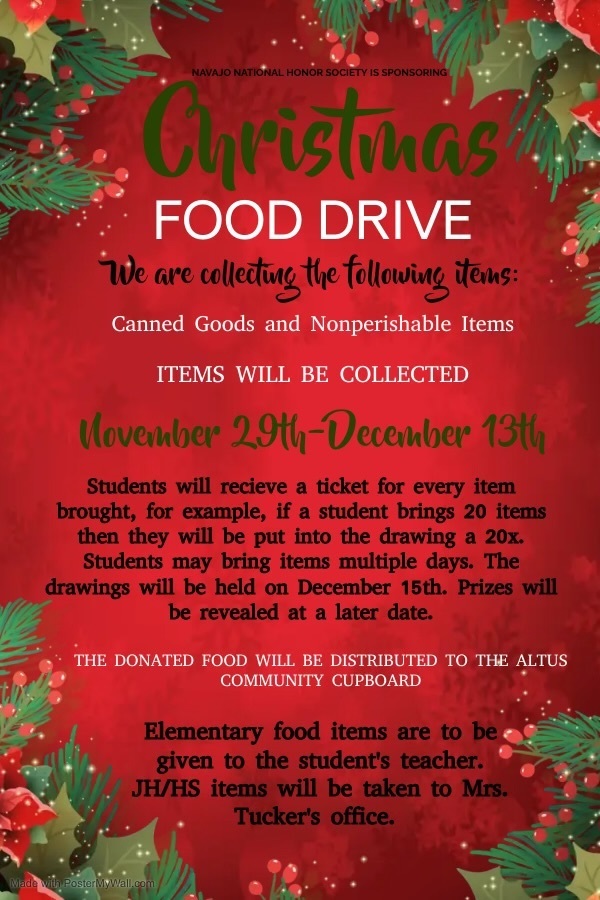 Navajo Food Drive for more information please call 580-482-7742