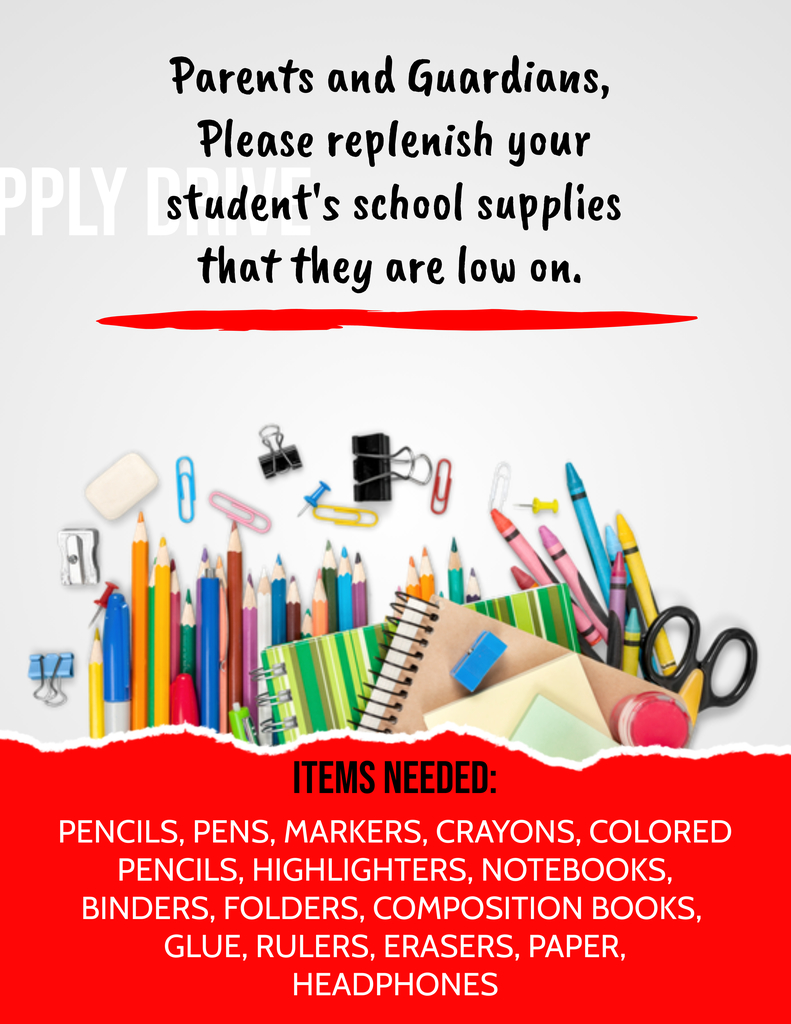 Graphic asking parents for updated school supplies